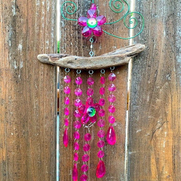 Barbie Movie 2023 Style Pink Sun Catcher Handmade Driftwood & Recyclables - Picture 1 of 13